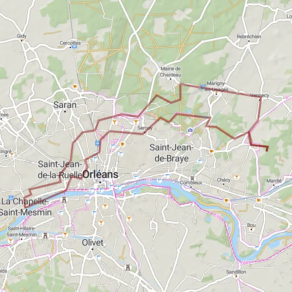Miniature de la carte de l'inspiration cycliste "Les Berges du Loiret" dans la Centre — Val de Loire, France. Générée par le planificateur d'itinéraire cycliste Tarmacs.app