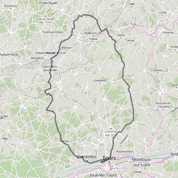 Miniature de la carte de l'inspiration cycliste "L'aventure de La Riche à Tours" dans la Centre — Val de Loire, France. Générée par le planificateur d'itinéraire cycliste Tarmacs.app