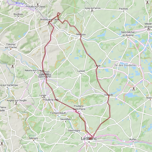 Map miniature of "Gravel Adventure: Exploring Off-the-Beaten-Path" cycling inspiration in Centre — Val de Loire, France. Generated by Tarmacs.app cycling route planner