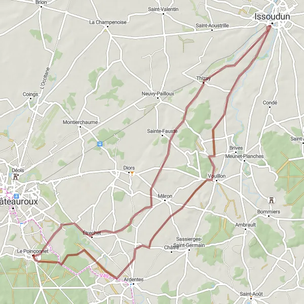 Miniature de la carte de l'inspiration cycliste "Circuit de Ville-1900 unique" dans la Centre — Val de Loire, France. Générée par le planificateur d'itinéraire cycliste Tarmacs.app