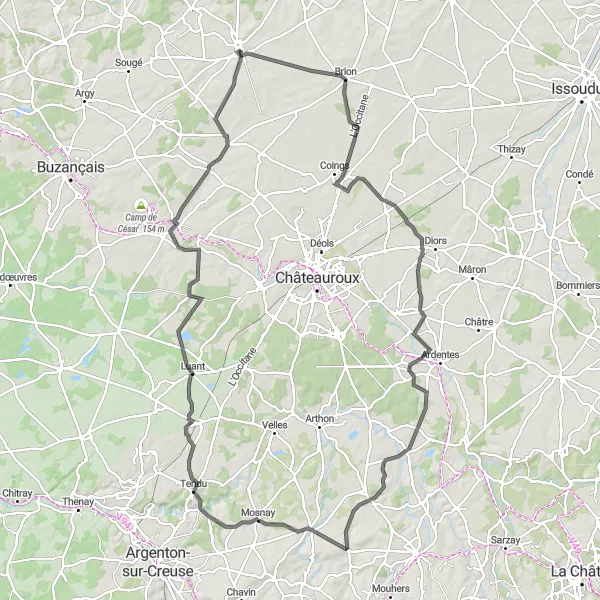 Map miniature of "Levroux Gravel Loop" cycling inspiration in Centre — Val de Loire, France. Generated by Tarmacs.app cycling route planner