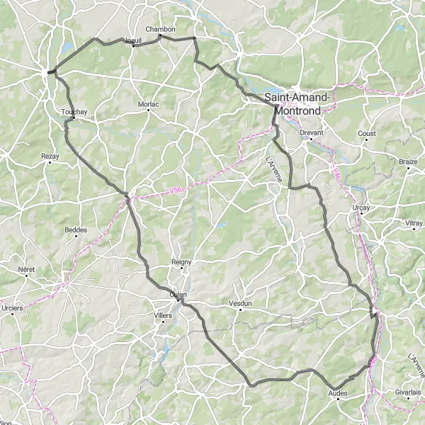 Map miniature of "Ineuil Loop" cycling inspiration in Centre — Val de Loire, France. Generated by Tarmacs.app cycling route planner