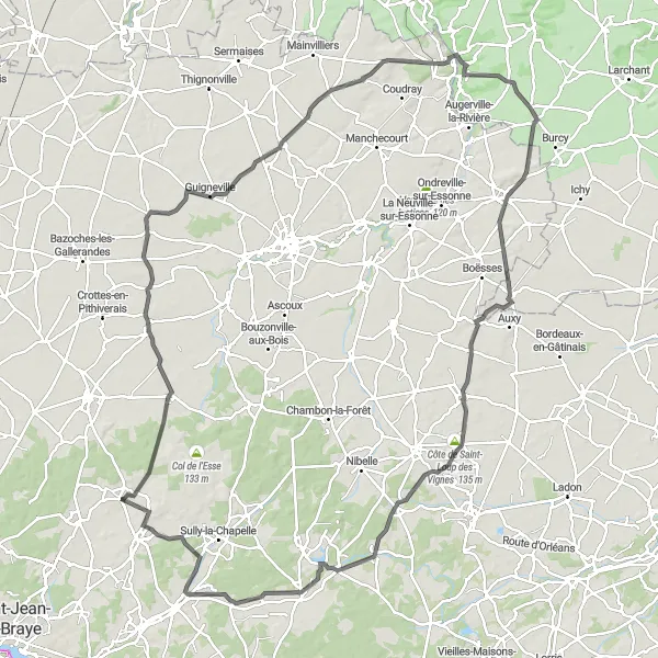 Miniature de la carte de l'inspiration cycliste "Parcours Cycliste Vers Jouy-en-Pithiverais" dans la Centre — Val de Loire, France. Générée par le planificateur d'itinéraire cycliste Tarmacs.app