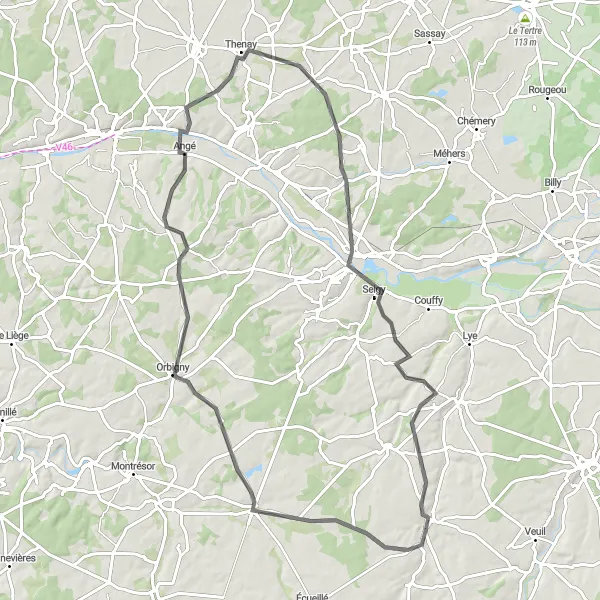 Map miniature of "Cher Valley Loop" cycling inspiration in Centre — Val de Loire, France. Generated by Tarmacs.app cycling route planner