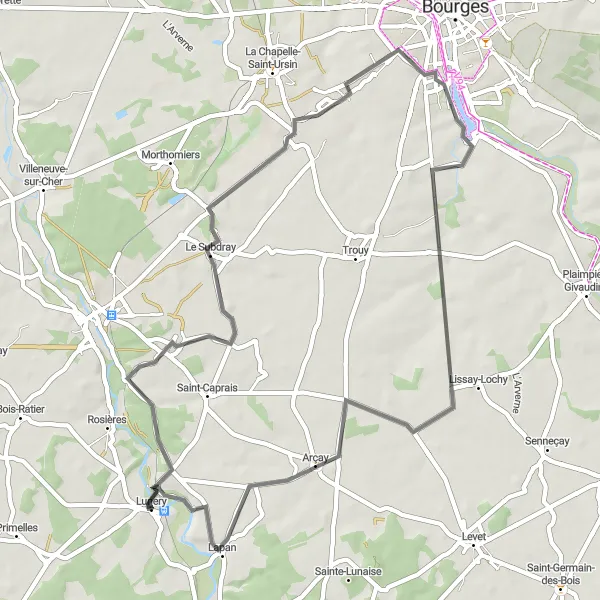 Map miniature of "Charming Trails and Scenic Landscapes" cycling inspiration in Centre — Val de Loire, France. Generated by Tarmacs.app cycling route planner