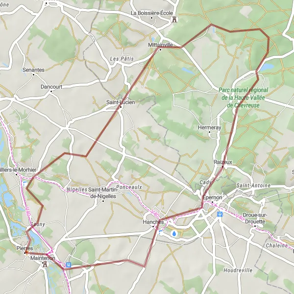 Miniature de la carte de l'inspiration cycliste "Parcours Rural de Villiers-le-Morhier" dans la Centre — Val de Loire, France. Générée par le planificateur d'itinéraire cycliste Tarmacs.app