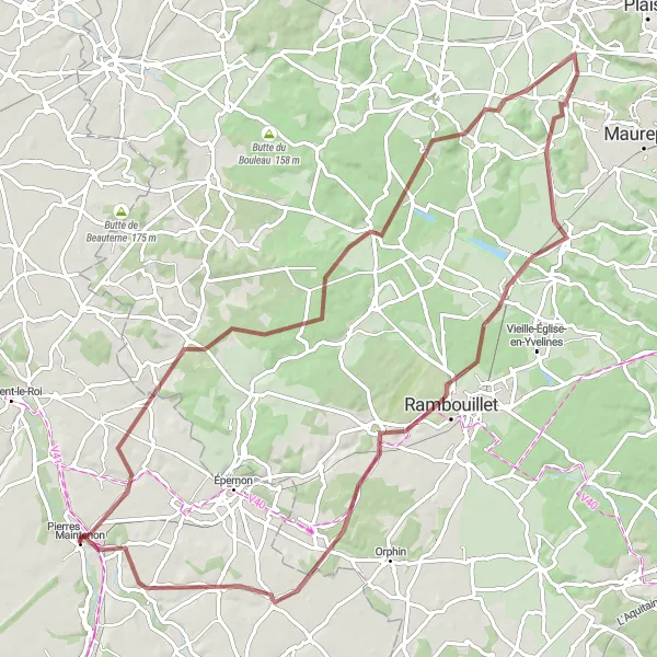 Miniature de la carte de l'inspiration cycliste "Exploration des Forêts de Rambouillet en Gravel" dans la Centre — Val de Loire, France. Générée par le planificateur d'itinéraire cycliste Tarmacs.app