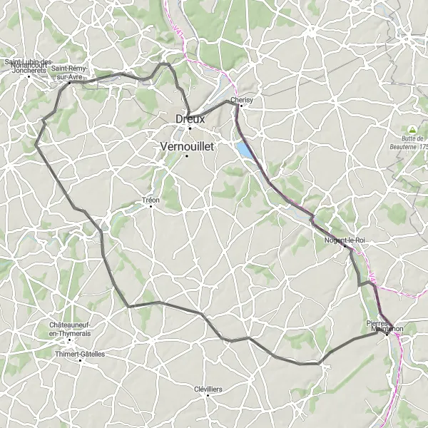 Miniature de la carte de l'inspiration cycliste "Escapade à Villiers-le-Morhier" dans la Centre — Val de Loire, France. Générée par le planificateur d'itinéraire cycliste Tarmacs.app