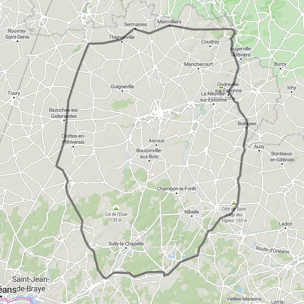 Map miniature of "Centrails Road Escape" cycling inspiration in Centre — Val de Loire, France. Generated by Tarmacs.app cycling route planner