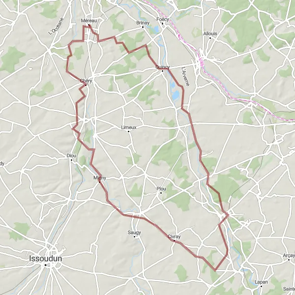 Map miniature of "La Boucle des Châteaux en Gravel" cycling inspiration in Centre — Val de Loire, France. Generated by Tarmacs.app cycling route planner