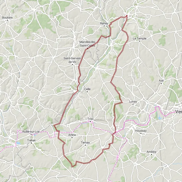 Miniature de la carte de l'inspiration cycliste "Aventure sur les Chemins de Gravel" dans la Centre — Val de Loire, France. Générée par le planificateur d'itinéraire cycliste Tarmacs.app
