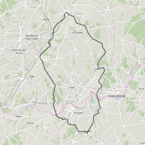 Miniature de la carte de l'inspiration cycliste "Circuit de Mondoubleau à Cormenon" dans la Centre — Val de Loire, France. Générée par le planificateur d'itinéraire cycliste Tarmacs.app