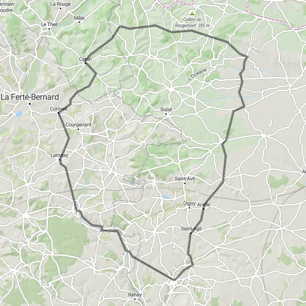 Map miniature of "The Perche Adventure" cycling inspiration in Centre — Val de Loire, France. Generated by Tarmacs.app cycling route planner