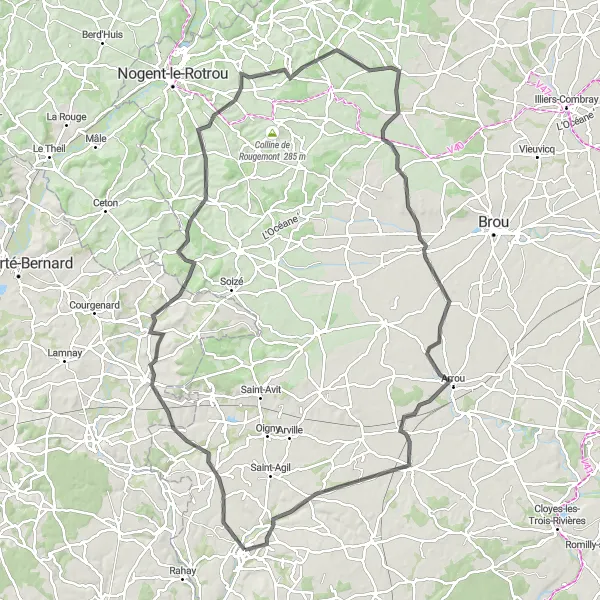 Map miniature of "Melleray Roundabout" cycling inspiration in Centre — Val de Loire, France. Generated by Tarmacs.app cycling route planner