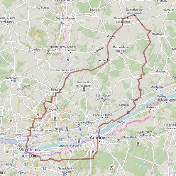 Map miniature of "Touraine Gravel Adventure" cycling inspiration in Centre — Val de Loire, France. Generated by Tarmacs.app cycling route planner