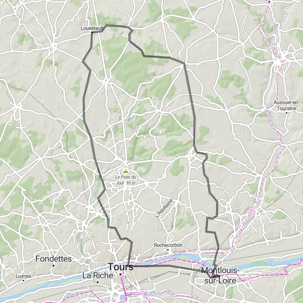 Map miniature of "Touraine Loop" cycling inspiration in Centre — Val de Loire, France. Generated by Tarmacs.app cycling route planner