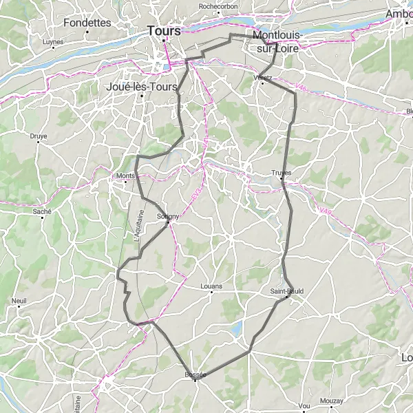 Map miniature of "The Cher Valley Loop" cycling inspiration in Centre — Val de Loire, France. Generated by Tarmacs.app cycling route planner