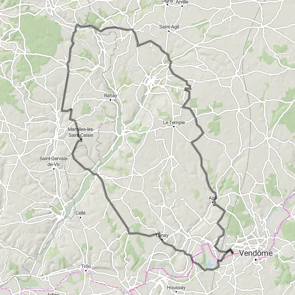 Map miniature of "Challenge yourself on the hilly roads around Naveil" cycling inspiration in Centre — Val de Loire, France. Generated by Tarmacs.app cycling route planner