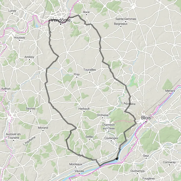 Map miniature of "Château Route" cycling inspiration in Centre — Val de Loire, France. Generated by Tarmacs.app cycling route planner