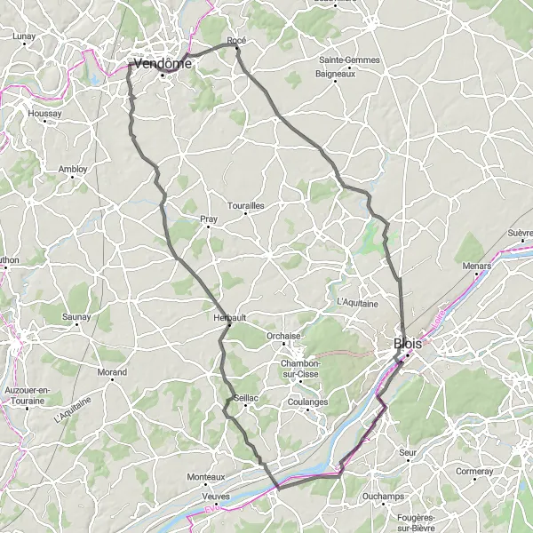 Map miniature of "Experience the beauty of the Loire Valley on this long road cycling route" cycling inspiration in Centre — Val de Loire, France. Generated by Tarmacs.app cycling route planner