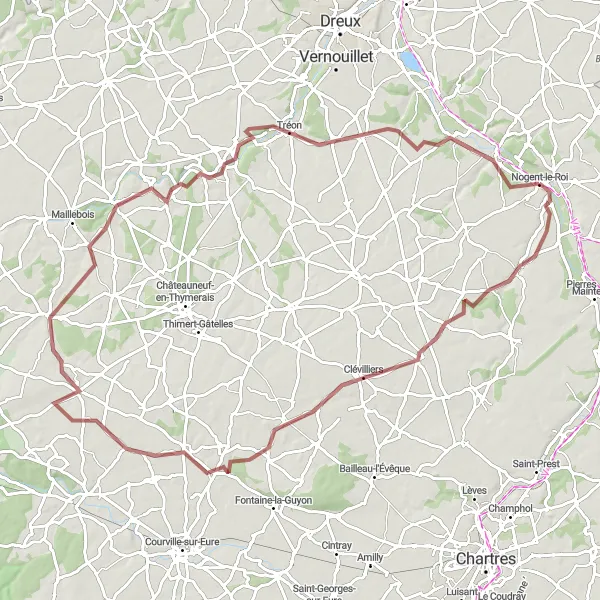 Miniature de la carte de l'inspiration cycliste "Vallée de l'Eure: Roi à Château" dans la Centre — Val de Loire, France. Générée par le planificateur d'itinéraire cycliste Tarmacs.app