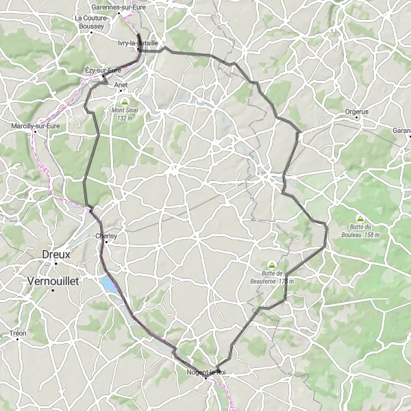 Miniature de la carte de l'inspiration cycliste "Charme Rural: Drouais à Lormaye" dans la Centre — Val de Loire, France. Générée par le planificateur d'itinéraire cycliste Tarmacs.app