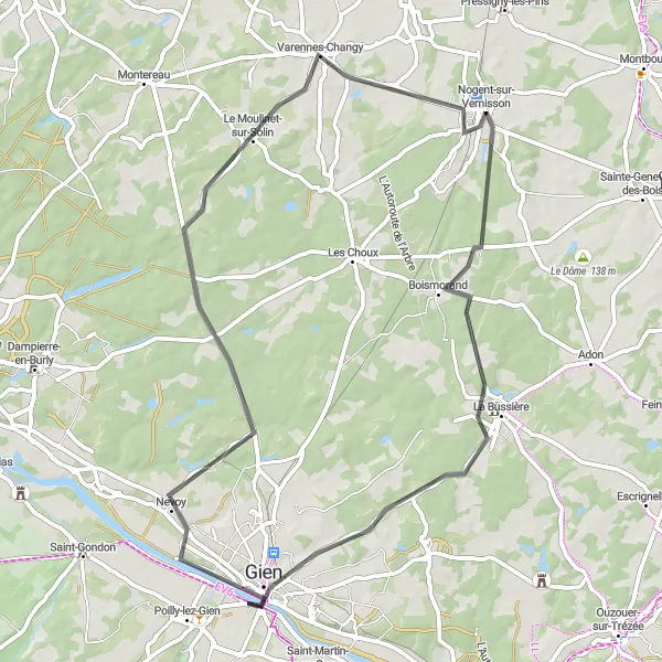 Miniature de la carte de l'inspiration cycliste "La Route du Château" dans la Centre — Val de Loire, France. Générée par le planificateur d'itinéraire cycliste Tarmacs.app