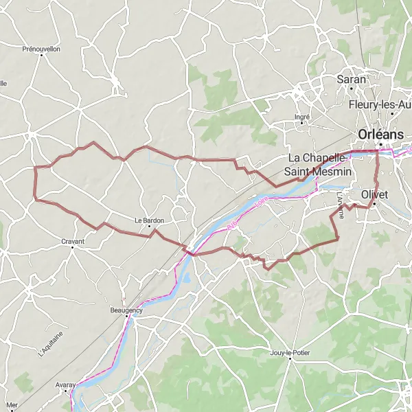 Miniature de la carte de l'inspiration cycliste "Circuit de Mézières-lez-Cléry" dans la Centre — Val de Loire, France. Générée par le planificateur d'itinéraire cycliste Tarmacs.app