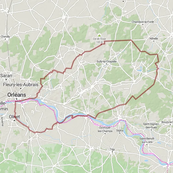 Map miniature of "Orléans and Saint-Denis-de-l'Hôtel Adventure" cycling inspiration in Centre — Val de Loire, France. Generated by Tarmacs.app cycling route planner