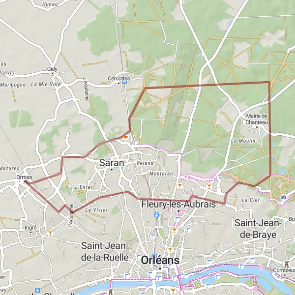 Miniature de la carte de l'inspiration cycliste "Boucle de Saran et environs" dans la Centre — Val de Loire, France. Générée par le planificateur d'itinéraire cycliste Tarmacs.app