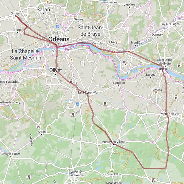 Miniature de la carte de l'inspiration cycliste "La Loire et ses environs" dans la Centre — Val de Loire, France. Générée par le planificateur d'itinéraire cycliste Tarmacs.app