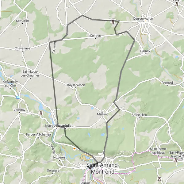 Map miniature of "Bruère-Allichamps Loop" cycling inspiration in Centre — Val de Loire, France. Generated by Tarmacs.app cycling route planner