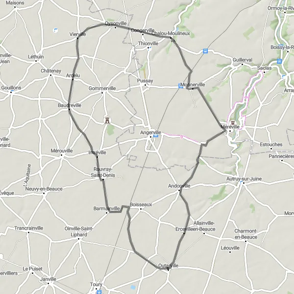 Miniature de la carte de l'inspiration cycliste "Parcours des Vallées" dans la Centre — Val de Loire, France. Générée par le planificateur d'itinéraire cycliste Tarmacs.app