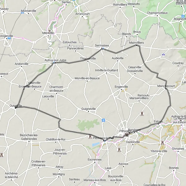 Miniature de la carte de l'inspiration cycliste "Boucle de la Beauce" dans la Centre — Val de Loire, France. Générée par le planificateur d'itinéraire cycliste Tarmacs.app