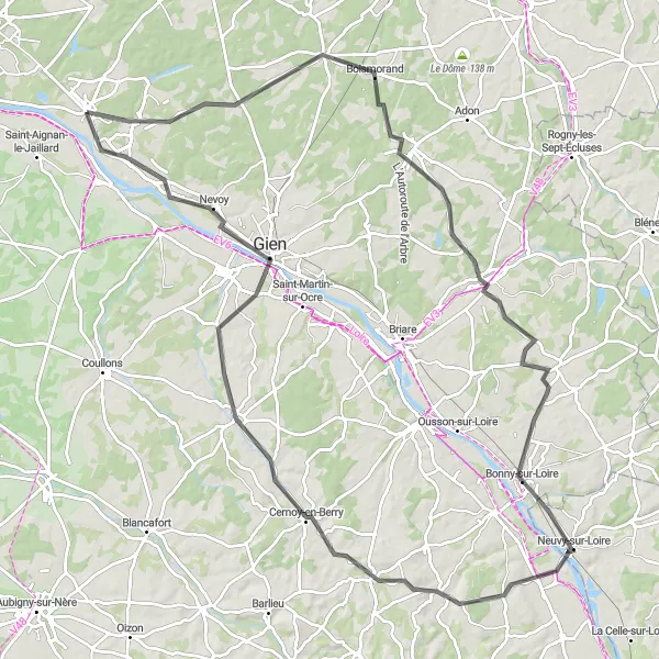 Map miniature of "Château de Gien Road Cycling Route" cycling inspiration in Centre — Val de Loire, France. Generated by Tarmacs.app cycling route planner