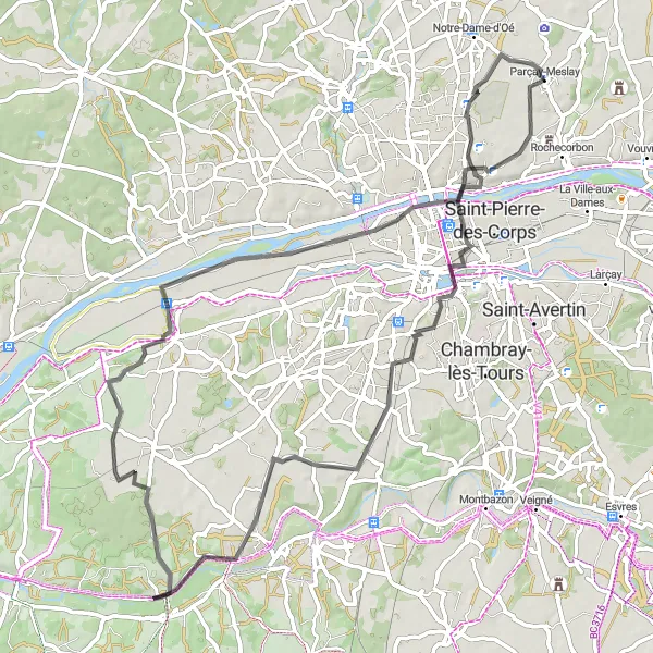 Miniature de la carte de l'inspiration cycliste "Les Châteaux de la Loire" dans la Centre — Val de Loire, France. Générée par le planificateur d'itinéraire cycliste Tarmacs.app