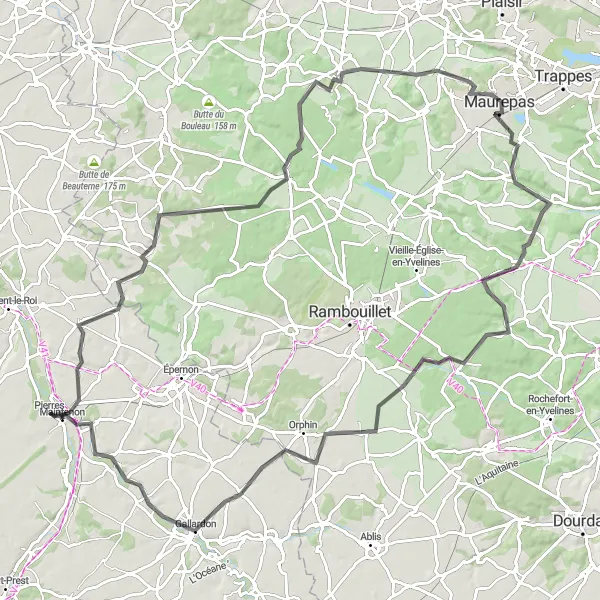 Miniature de la carte de l'inspiration cycliste "Boucle pittoresque de Maintenon à Yermenonville" dans la Centre — Val de Loire, France. Générée par le planificateur d'itinéraire cycliste Tarmacs.app