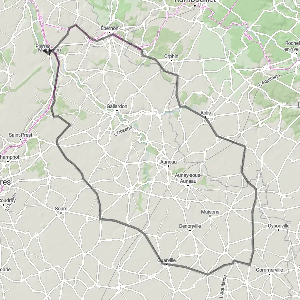 Miniature de la carte de l'inspiration cycliste "Circuit sur Route d'Épernon à Saint-Piat" dans la Centre — Val de Loire, France. Générée par le planificateur d'itinéraire cycliste Tarmacs.app