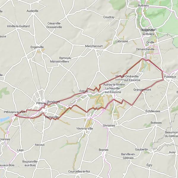 Map miniature of "Gravel Ride through the Essonne Valley" cycling inspiration in Centre — Val de Loire, France. Generated by Tarmacs.app cycling route planner