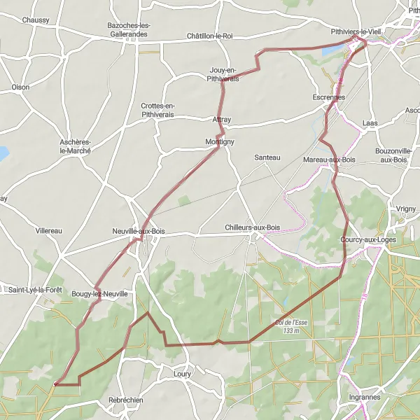 Map miniature of "Gravel Adventure through Rural Beauty" cycling inspiration in Centre — Val de Loire, France. Generated by Tarmacs.app cycling route planner