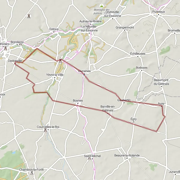 Miniature de la carte de l'inspiration cycliste "Parcours vers Gaubertin et Dadonville" dans la Centre — Val de Loire, France. Générée par le planificateur d'itinéraire cycliste Tarmacs.app