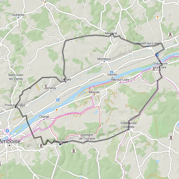 Map miniature of "Gorgeous Loire Valley Ride" cycling inspiration in Centre — Val de Loire, France. Generated by Tarmacs.app cycling route planner