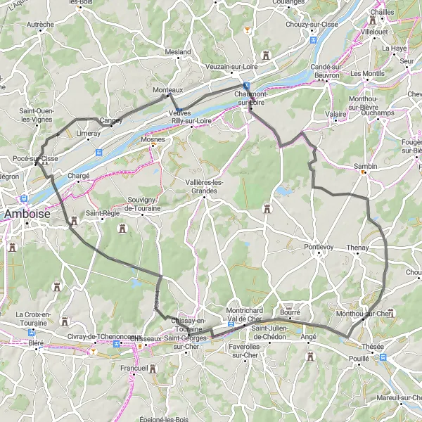 Map miniature of "Château and Wine Tour - Classic Route" cycling inspiration in Centre — Val de Loire, France. Generated by Tarmacs.app cycling route planner