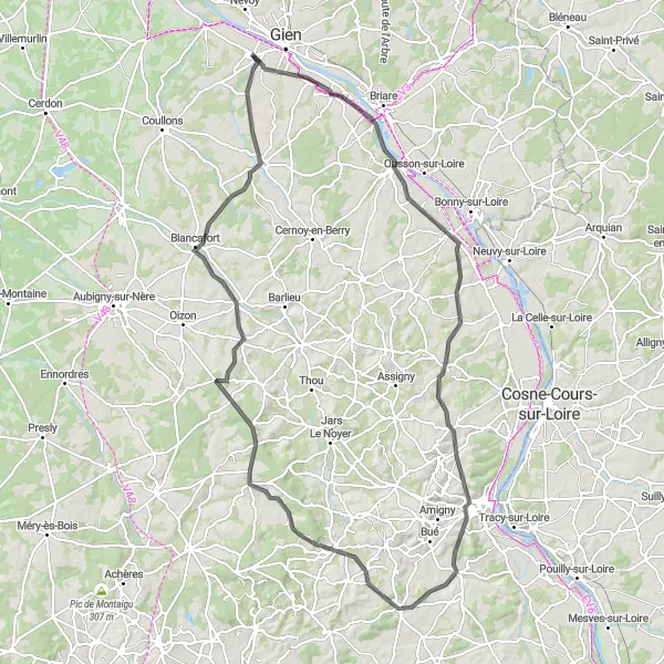 Map miniature of "Loire Loop" cycling inspiration in Centre — Val de Loire, France. Generated by Tarmacs.app cycling route planner