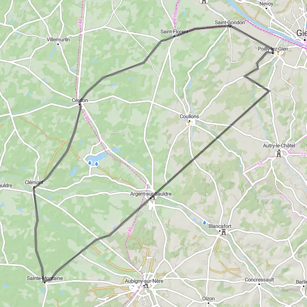 Map miniature of "Sauldre Valley Adventure" cycling inspiration in Centre — Val de Loire, France. Generated by Tarmacs.app cycling route planner