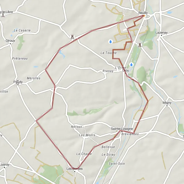 Map miniature of "Circuit of Sainte-Lizaigne and Château de l'Ormeteau" cycling inspiration in Centre — Val de Loire, France. Generated by Tarmacs.app cycling route planner