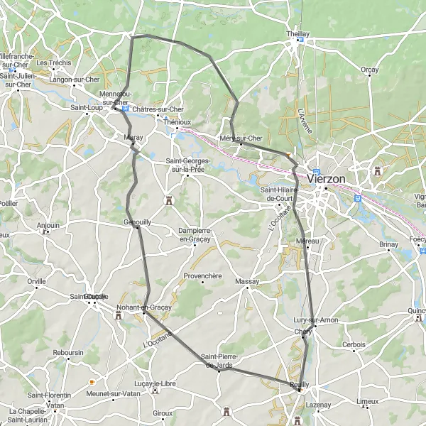 Map miniature of "Road Cycling Route from Reuilly to Chéry" cycling inspiration in Centre — Val de Loire, France. Generated by Tarmacs.app cycling route planner