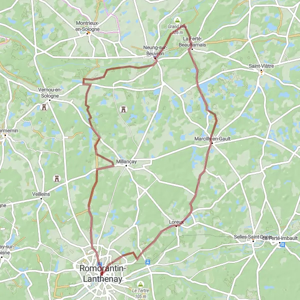 Miniature de la carte de l'inspiration cycliste "Aventure dans la campagne tourangelle" dans la Centre — Val de Loire, France. Générée par le planificateur d'itinéraire cycliste Tarmacs.app
