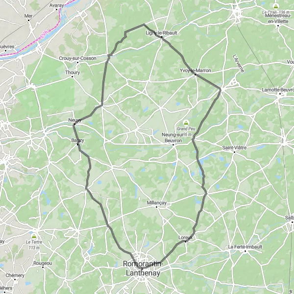 Map miniature of "Road Route 4" cycling inspiration in Centre — Val de Loire, France. Generated by Tarmacs.app cycling route planner