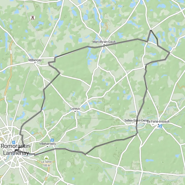 Miniature de la carte de l'inspiration cycliste "Tour des Châteaux de la Vallée de la Loire" dans la Centre — Val de Loire, France. Générée par le planificateur d'itinéraire cycliste Tarmacs.app